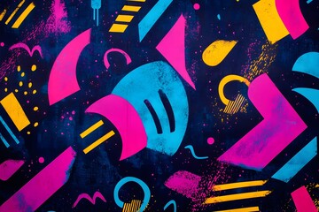 Fototapeta premium Neon-Muster im 1980er-Jahre-Stil mit lebendigen Farben