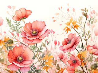 Eyecatching Digital drawing of nature floral background with beautiful flowers painting on paper