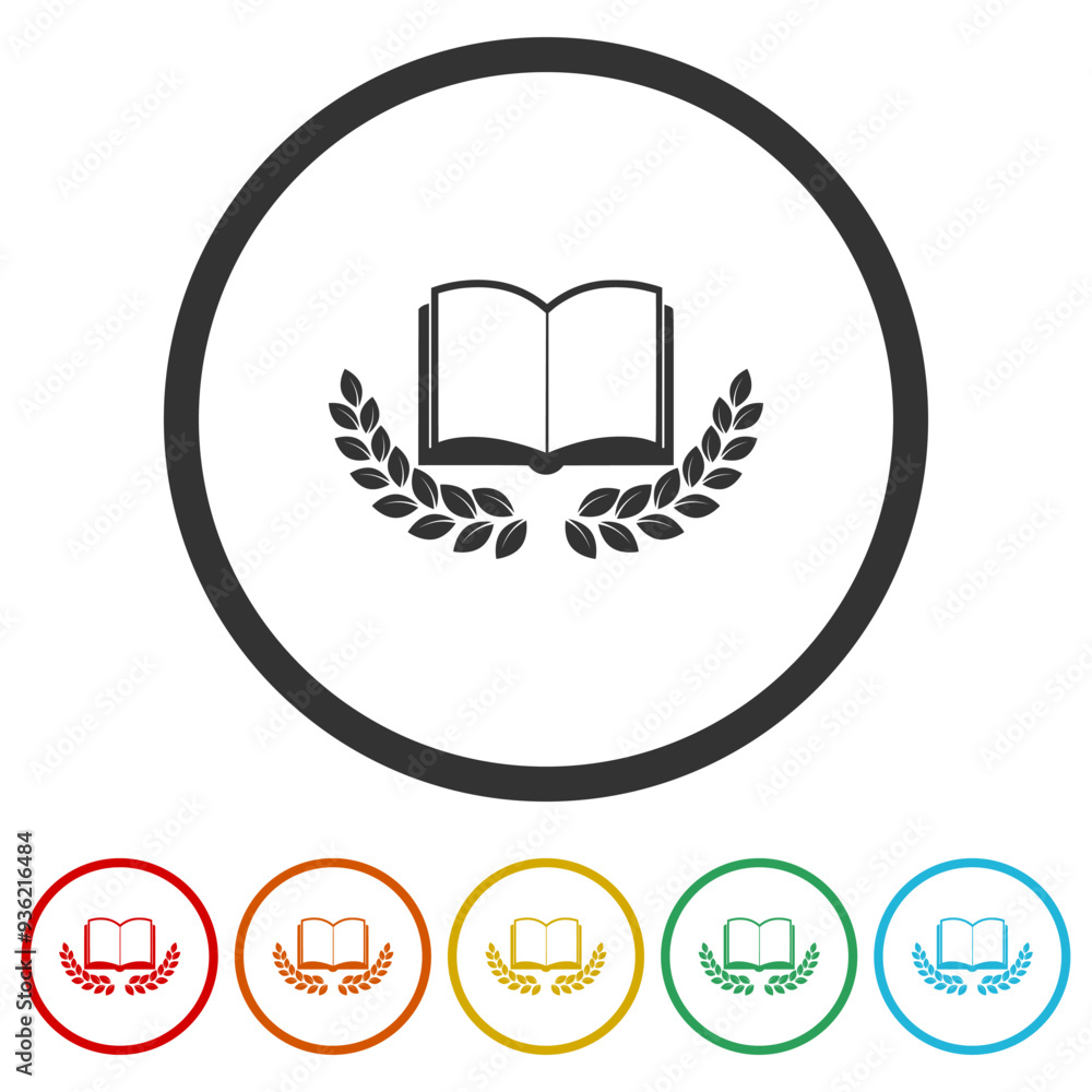 Poster laurel wreath with a book icon. set icons in color circle buttons