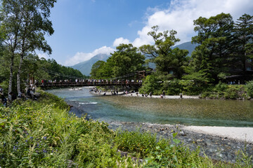 夏の上高地，梓川と河童橋，長野県
