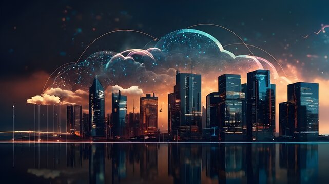 IoT and Cloud Computing, Futuristic Design with Dotted Line and Cloud Shape