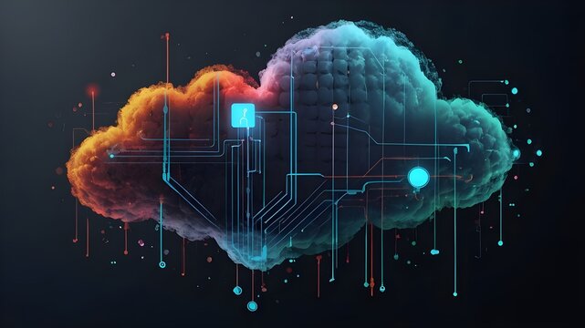 IoT and Cloud Computing, Futuristic Design with Dotted Line and Cloud Shape