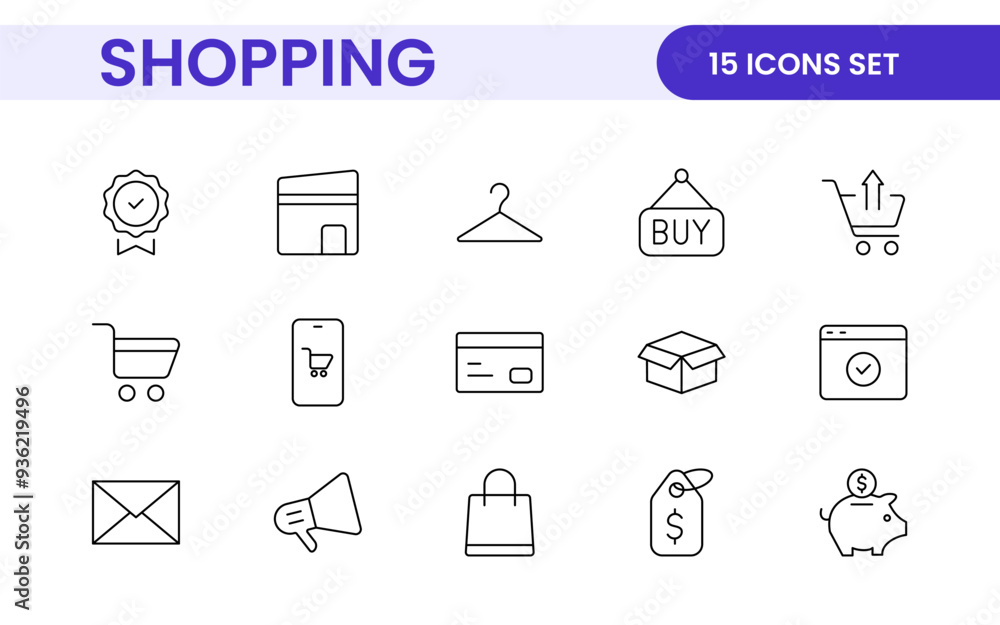 Poster set of shopping cart icons. collection of web icons for online store, from various cart icons in var