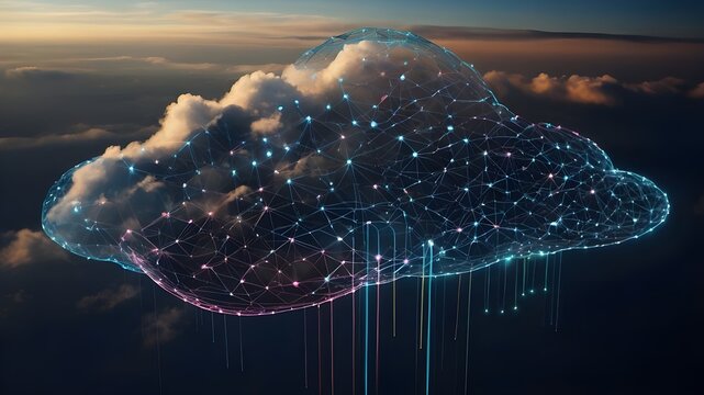 IoT and Cloud Computing, Futuristic Design with Dotted Line and Cloud Shape
