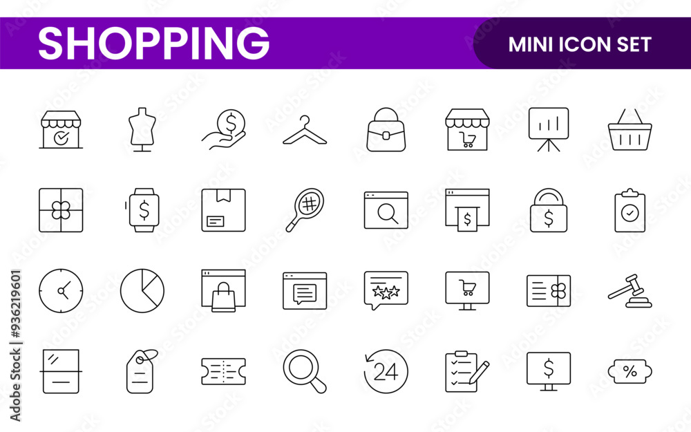 Poster set of shopping cart icons. collection of web icons for online store, from various cart icons in var