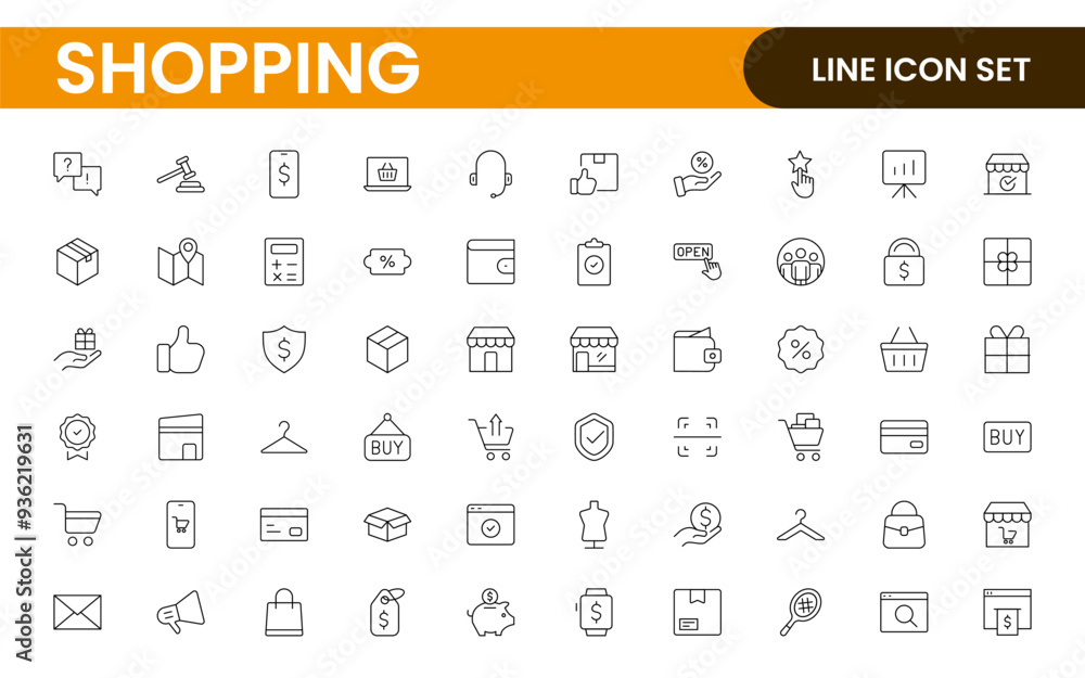 Poster set of shopping cart icons. collection of web icons for online store, from various cart icons in var
