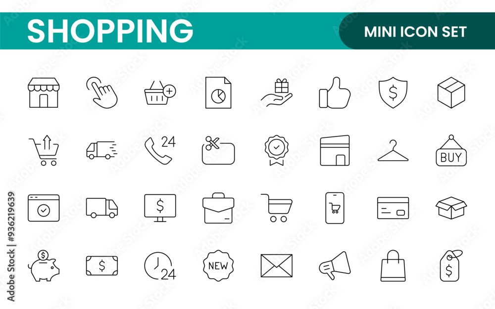 Poster set of shopping cart icons. collection of web icons for online store, from various cart icons in var