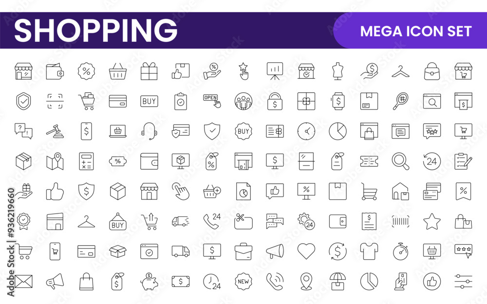 Poster set of shopping cart icons. collection of web icons for online store, from various cart icons in var