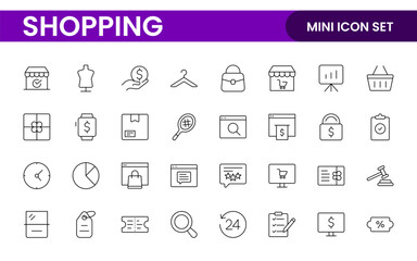 Set of shopping cart icons. Collection of web icons for online store, from various cart icons in various shapes. Shopping outline icon set.