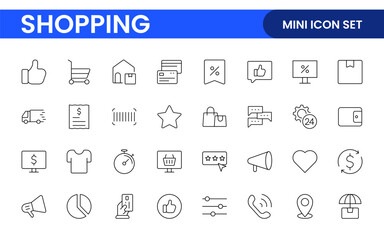 Set of shopping cart icons. Collection of web icons for online store, from various cart icons in various shapes. Shopping outline icon set.