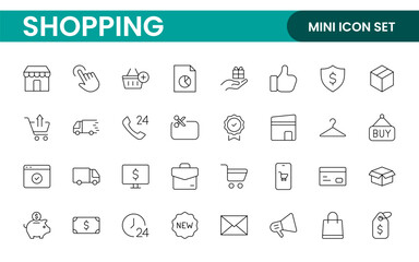 Set of shopping cart icons. Collection of web icons for online store, from various cart icons in various shapes. Shopping outline icon set.