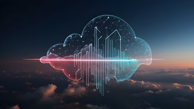 IoT and Cloud Computing, Futuristic Design with Dotted Line and Cloud Shape