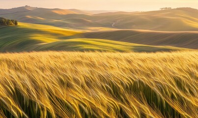 Obraz premium Serene wheat field, golden stalks, gentle wind