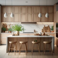 Home mock up, cozy modern kitchen interior background, 3d render
