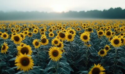 Fototapeta premium Sunflower field at dawn