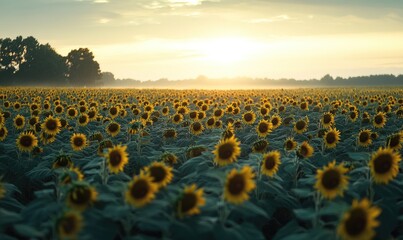 Obraz premium Sunflower field at dawn