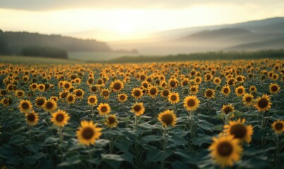 Fototapeta premium Sunflower field at dawn