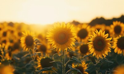 Obraz premium Sunflower field at dawn
