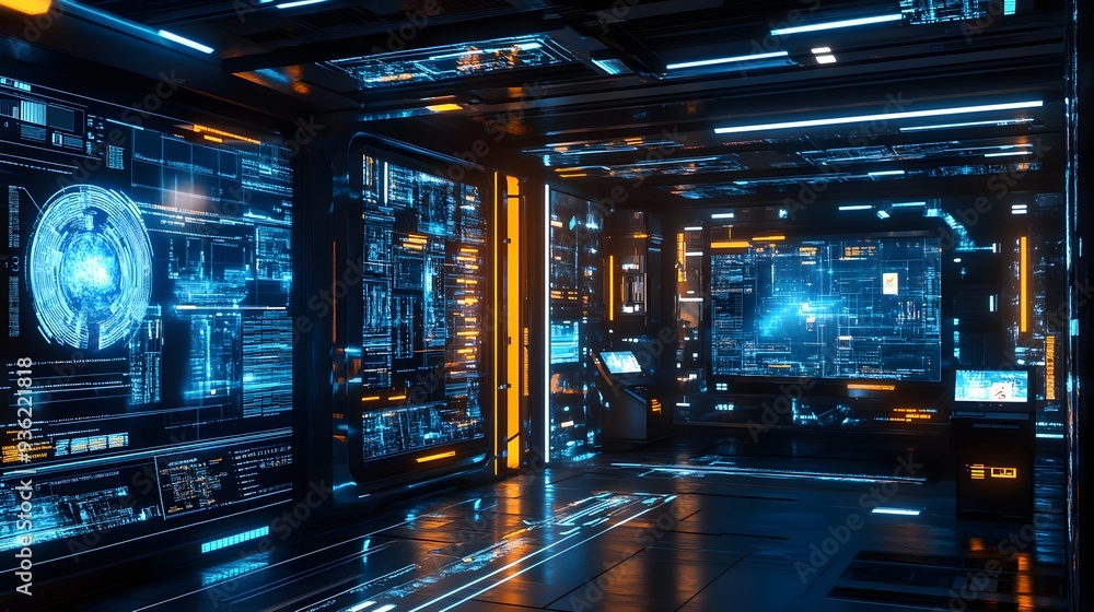 Poster 38. a futuristic grid management system with holographic displays and advanced interfaces