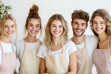 Obraz premium Group of friends cooking a traditional dish together in a cozy kitchen