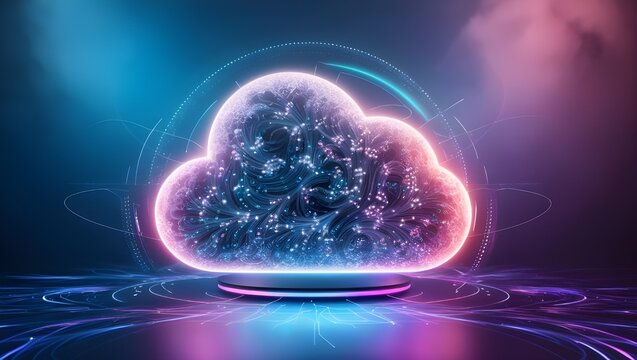 IoT and Cloud Computing, Futuristic Design with Dotted Line and Cloud Shape