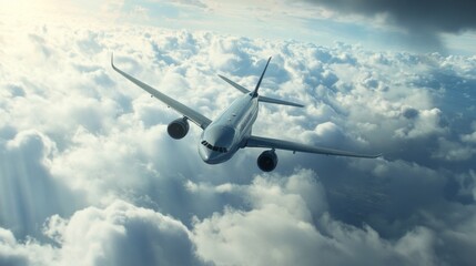 Passenger Airliner flying in the clouds
