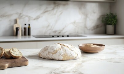 Artisan bread dough on marble surface, minimalist kitchen