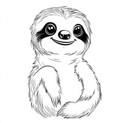 Fototapeta premium Outline illustration of a black and white sloth for drawing and coloring on white background