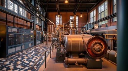 26. A historical power plant with old-fashioned machinery connected to the grid