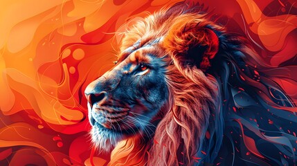 Majestic Lion in Abstract Flames