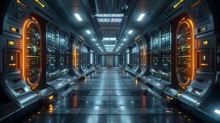 Fototapeta premium Futuristic Server Room: A Glimpse into the Heart of Technology