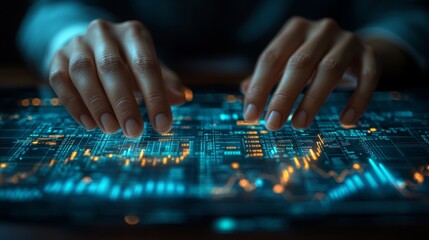 Fototapeta premium Human hands interacting with business analytics diagrams.