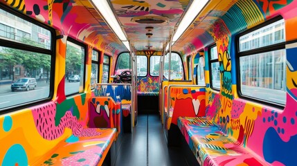 Obraz premium A colorful bus with a rainbow design on it