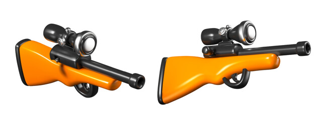 Naklejka premium Sniper weapons in 3D cartoon force. Rifle with wide stock, short barrel and optical sight