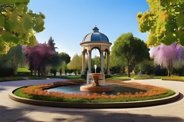 fountain and tree in the park