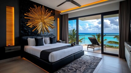 Oceanfront resort suite with panoramic views and luxurious amenities.