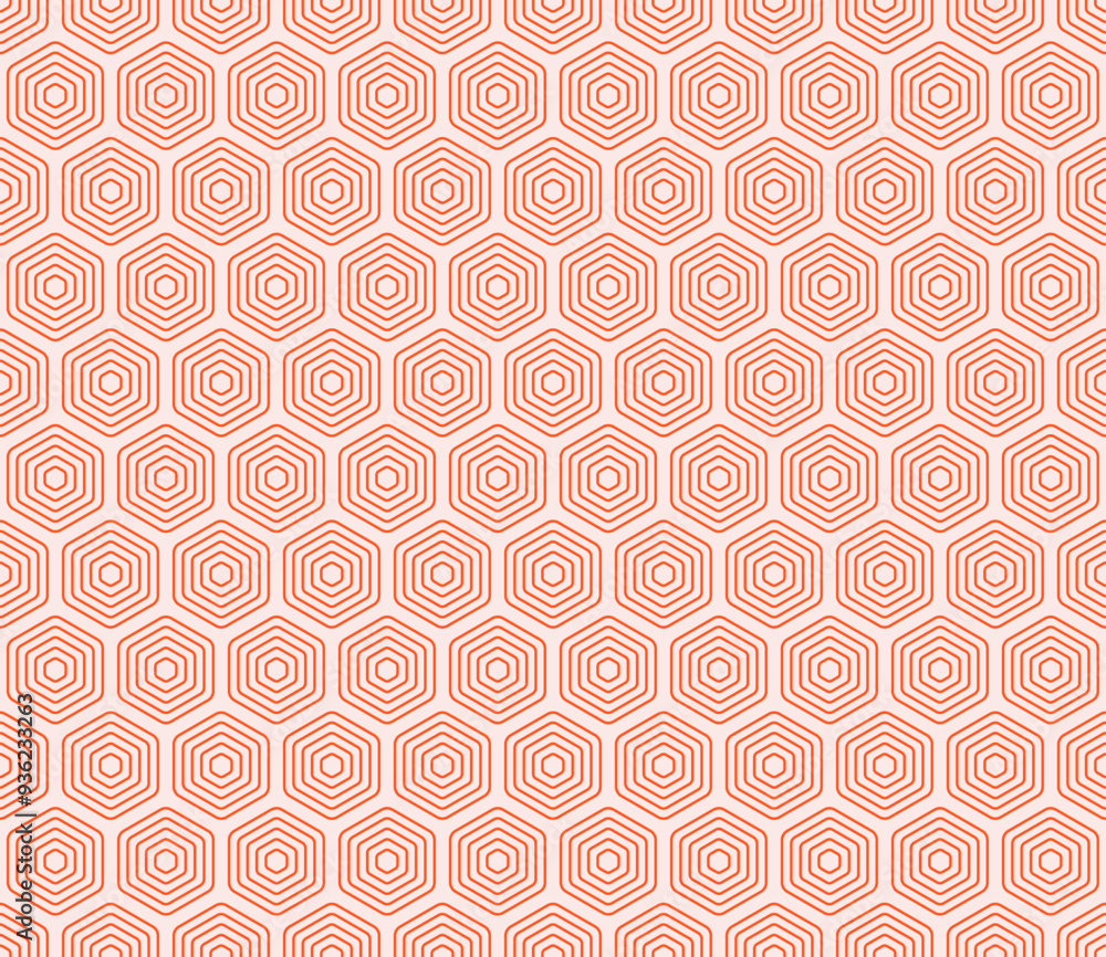 Poster abstract pattern of hexagon shapes. red color on matching background. rounded stacked hexagons mosai
