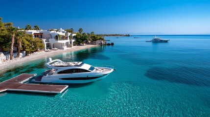 Resort with a private dock and yachts available for guest excursions.