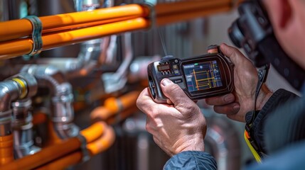 Handheld thermal imaging camera used to measure the temperature of heating manifolds.
