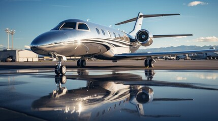 Obraz premium White jet plane reflects sunlight