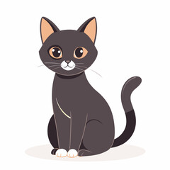 Cartoon black cat with a white chest and paws sitting and gazing ahead