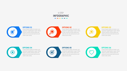 Business  infographics design for Six Step, option, parts or process. Infographic 6 element design template for presentation.  process diagram, step banner, flow chart, 6 option template.