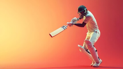 Cricket player midswing, focused expression, 3D illustration