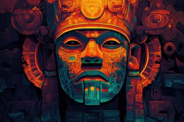 Abstract Mayan-Inspired Stone Mask with Intricate Detailing