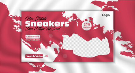 Shoes sale promotional youtube banner thumbnail design template for youtube
