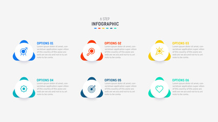 Business  infographics design for Six Step, option, parts or process. Infographic 6 element design template for presentation.  process diagram, step banner, flow chart, 6 option template.