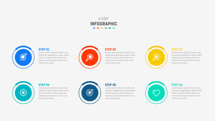 Business  infographics design for Six Step, option, parts or process. Infographic 6 element design template for presentation.  process diagram, step banner, flow chart, 6 option template.