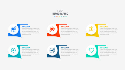 Business  infographics design for Six Step, option, parts or process. Infographic 6 element design template for presentation.  process diagram, step banner, flow chart, 6 option template.