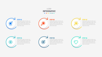 Business  infographics design for Six Step, option, parts or process. Infographic 6 element design template for presentation.  process diagram, step banner, flow chart, 6 option template.