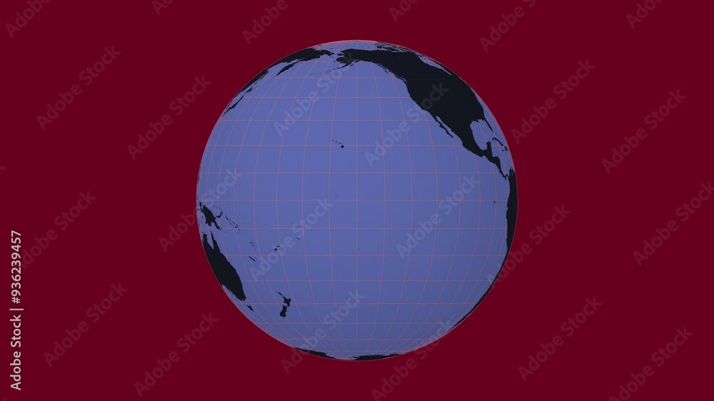 Poster spinning planet. normal sphere view. slow speed globe rotation. solid color style. world map with sp